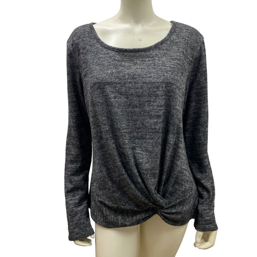 Ember Womens Long Sleeve Twist Front Top Charcoal Heather Knit XL